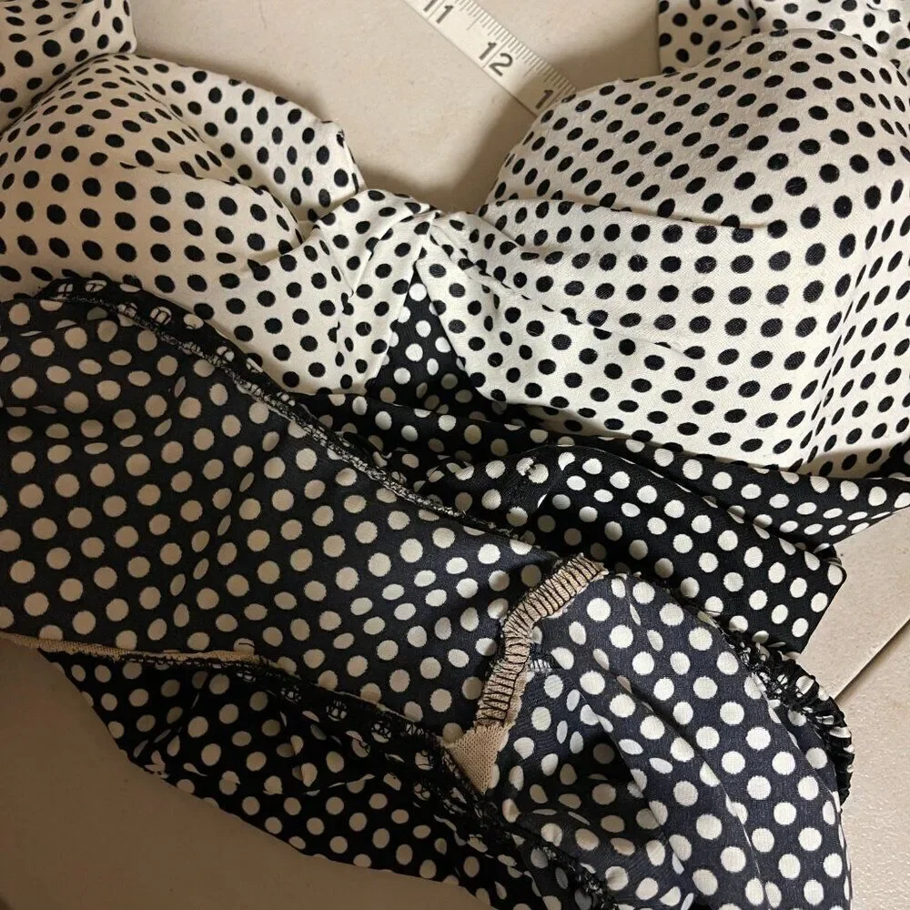 Vintage Retro Style Swimwear Black & White Polka Dot One Piece Small